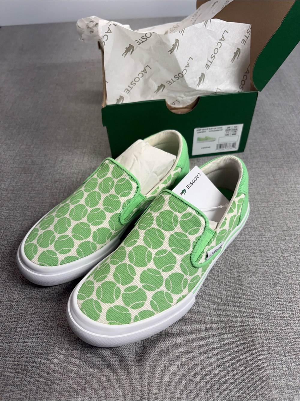 Lacoste Jump Serve Green and White Slip-On Canvas Sneakers Children’s Size 12 US